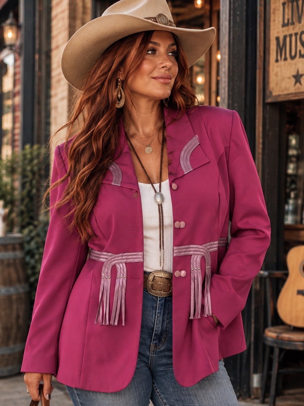 Magenta Western Blazer Jacket XL Fringe Dolly Parton Miranda Lambert